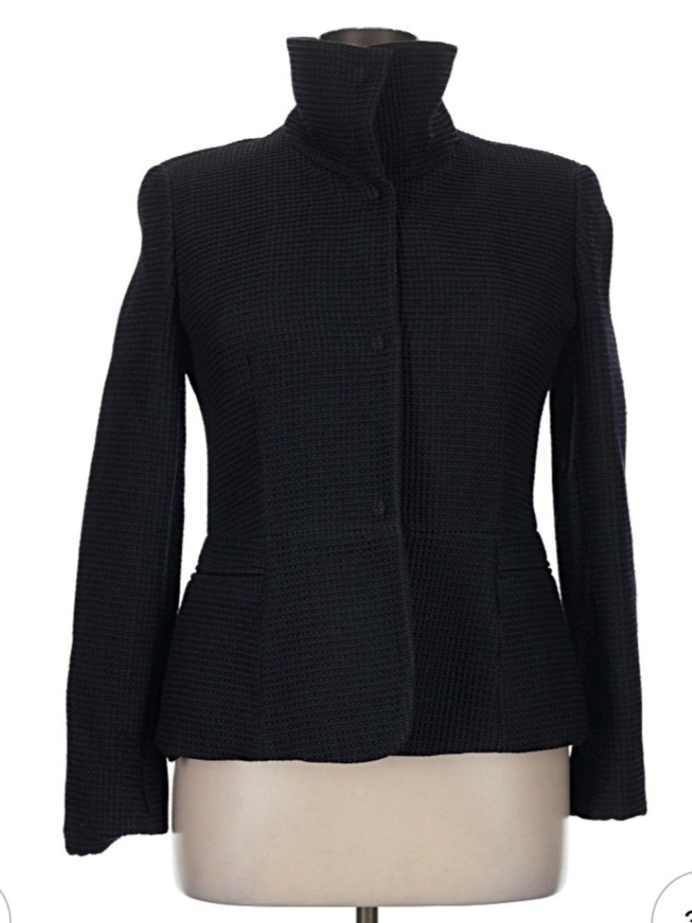 Armani Collezioni Black Textured Stand-Collar Blazer